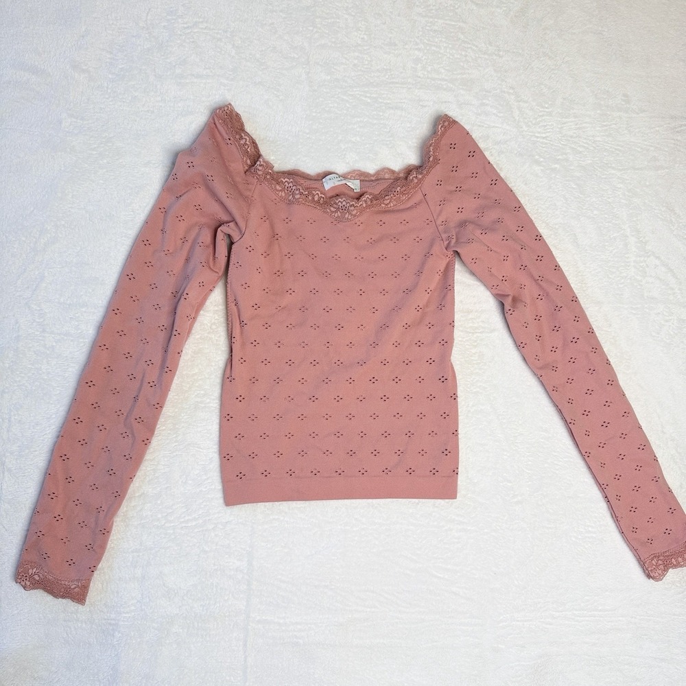 Altar'd State Lace Trim Pointelle Bralette Lined Top Pink Coquette S/M Knit Y2K